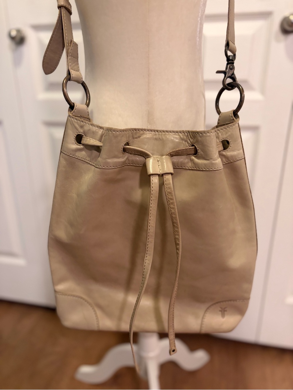 Frye Leather Drawstring Bucket Bag in Taupe